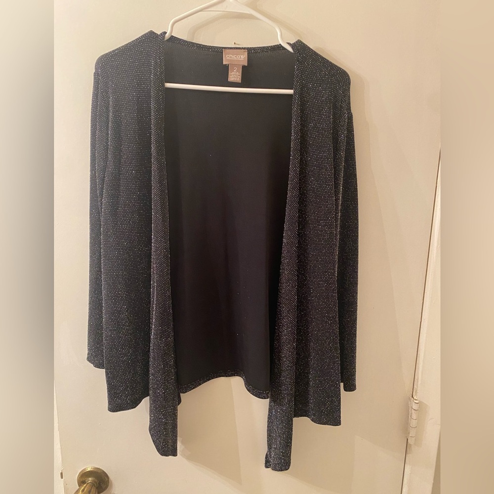 Chico's Black Asymmetrical Shine Cardigan - Picture 2 of 4